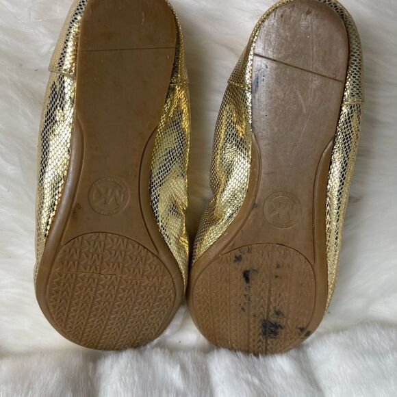Michael Kors leather Gold python embossed flats ballerina logo embellish… - Picture 7 of 9